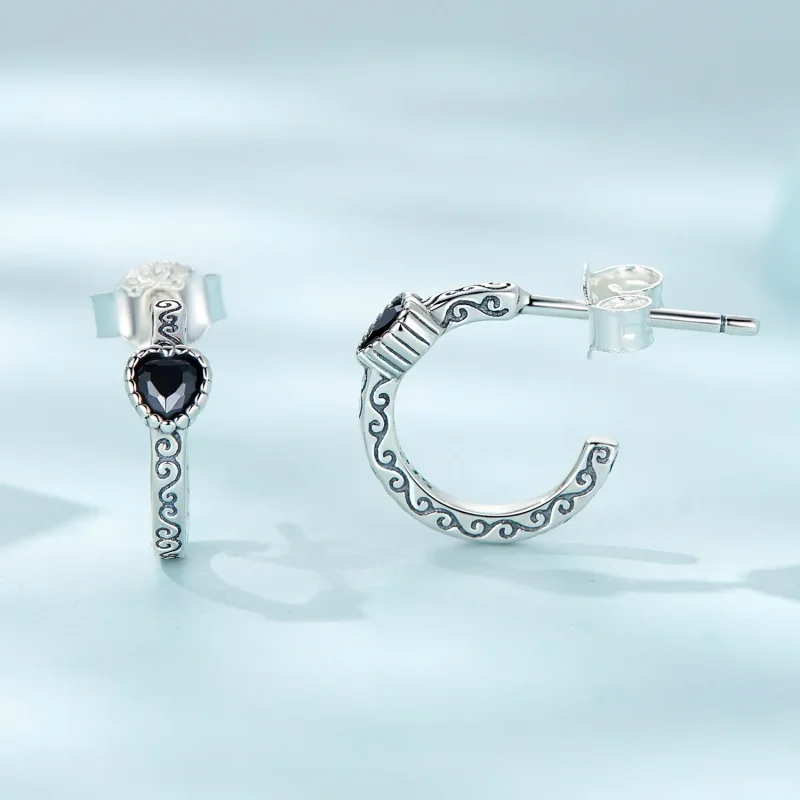 (slika za) Vintage uhani s črnim cirkonom v stilu Pandora - SCE1520 - Ogled 3