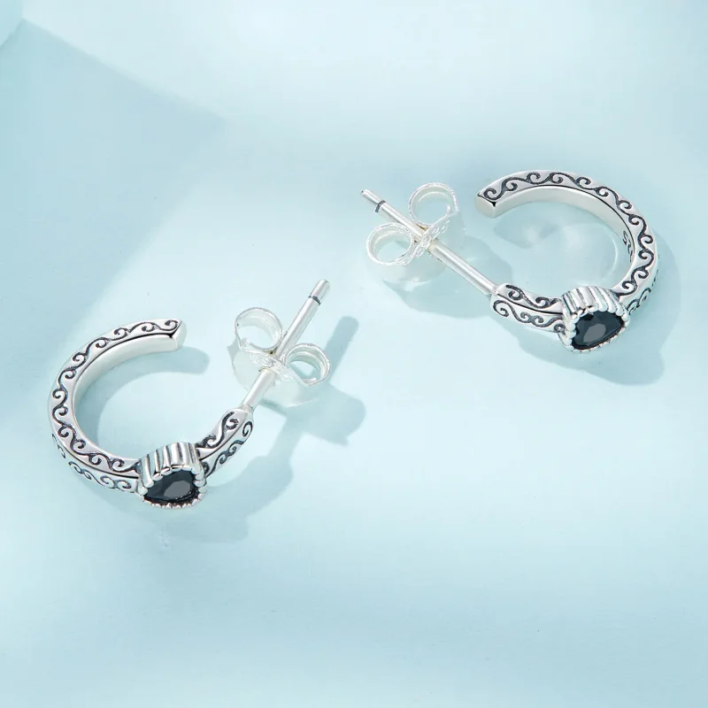 (slika za) Vintage uhani s črnim cirkonom v stilu Pandora - SCE1520 - Ogled 4