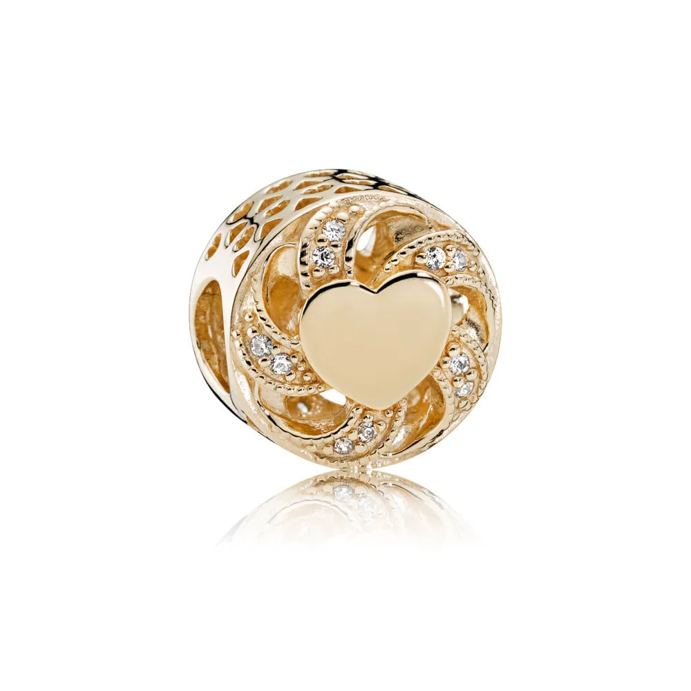 pandora obesek v obliki srca s trakom 14k zlato in prozorno cz 751004cz