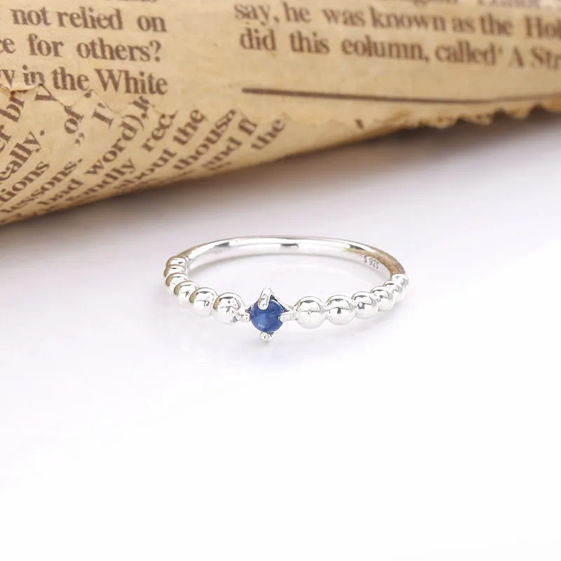 (slika za) PANDORA Prstan iz niza perlic v barvi modrine morja - 198867C12 - Ogled 2