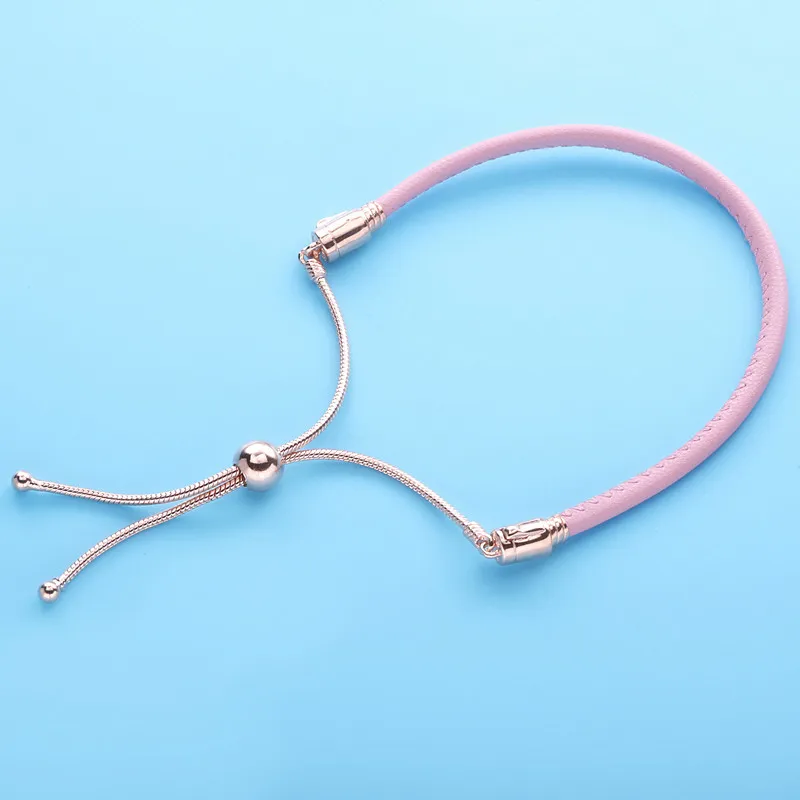 (slika za) Rožnata usnjena drsna zapestnica Pandora Moments - 589002C01 - Ogled 2