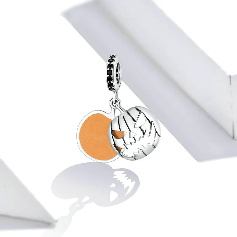 (slika za) Pandora Style Srebrna noč čarovnic Evil Pumpkin Smiley Face Viseči - SCC1620 - Ogled 4