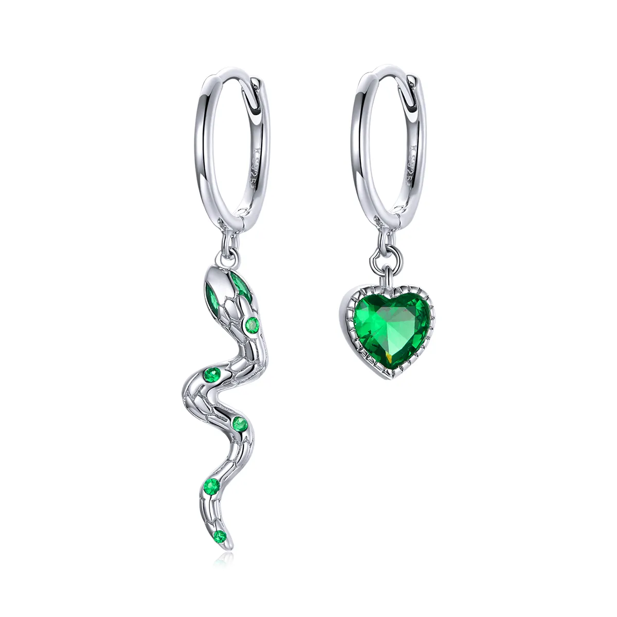 viseči uhani v slogu pandora the love of the snake green heart sce1006