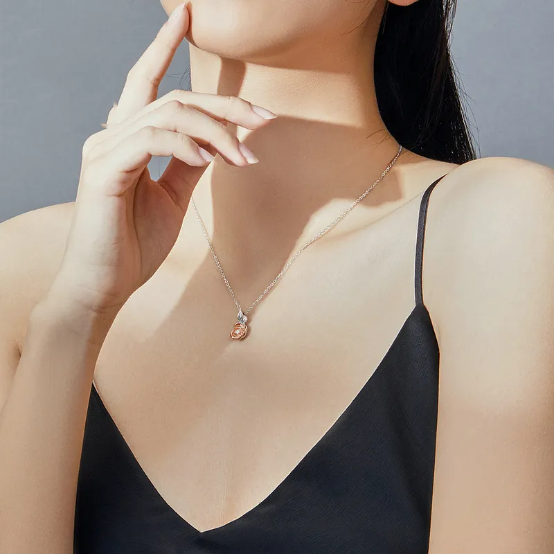 (slika za) Dvobarvna dvobarvna ogrlica z obeskom v stilu Pandora - BSN155 - Ogled 3