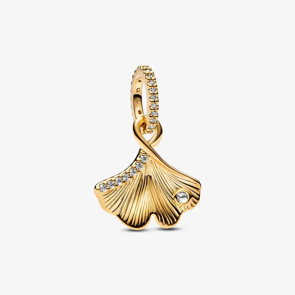 pandora ginkgo 14k pozlačen obesek s prozornim kubičnim cirkonijem 762428c01