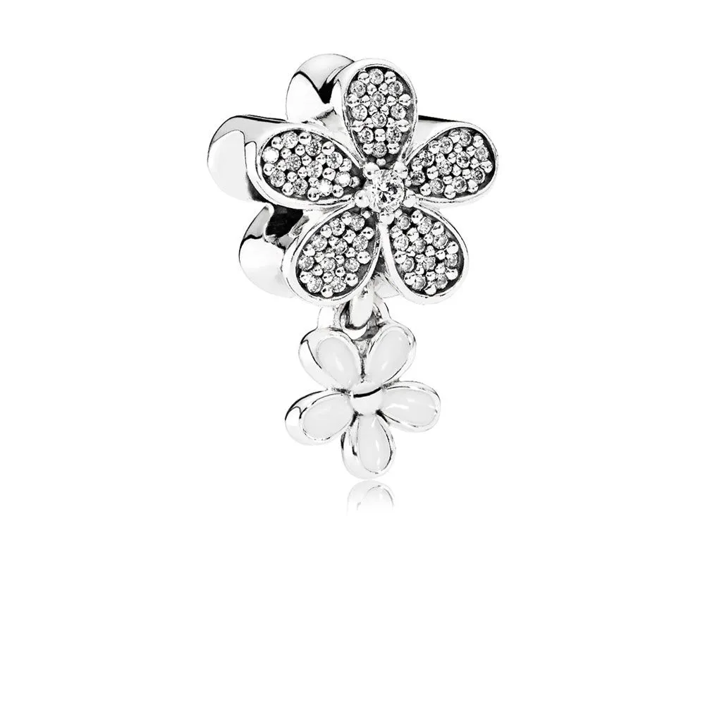 pandora dazzling daisy duo white enamel clear cz viseči obesek 792098cz