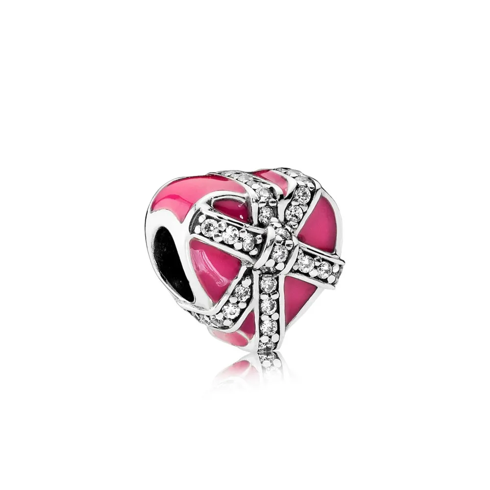 pandora gifts of love charm magenta enamel clear cz 792047cz