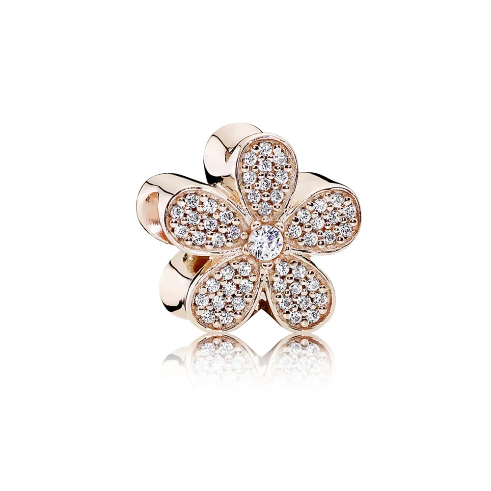 pandora obesek z rožnato zlato dazzling daisy charm 781480cz