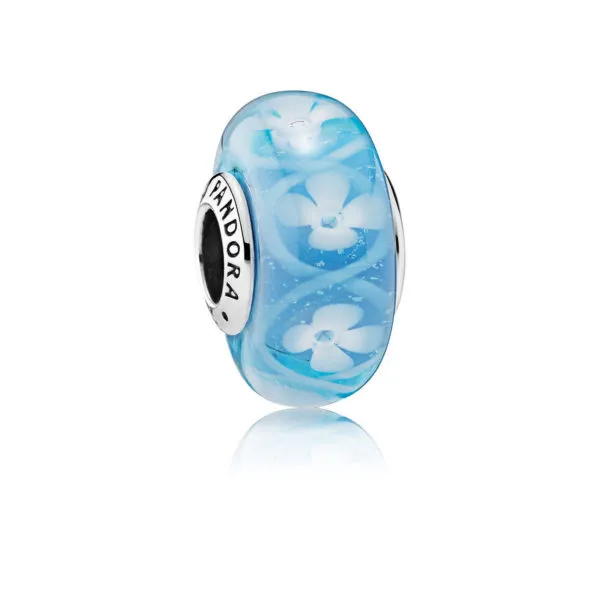 PANDORA Perla z obeski iz muranskega stekla Blue Bloom - 791666