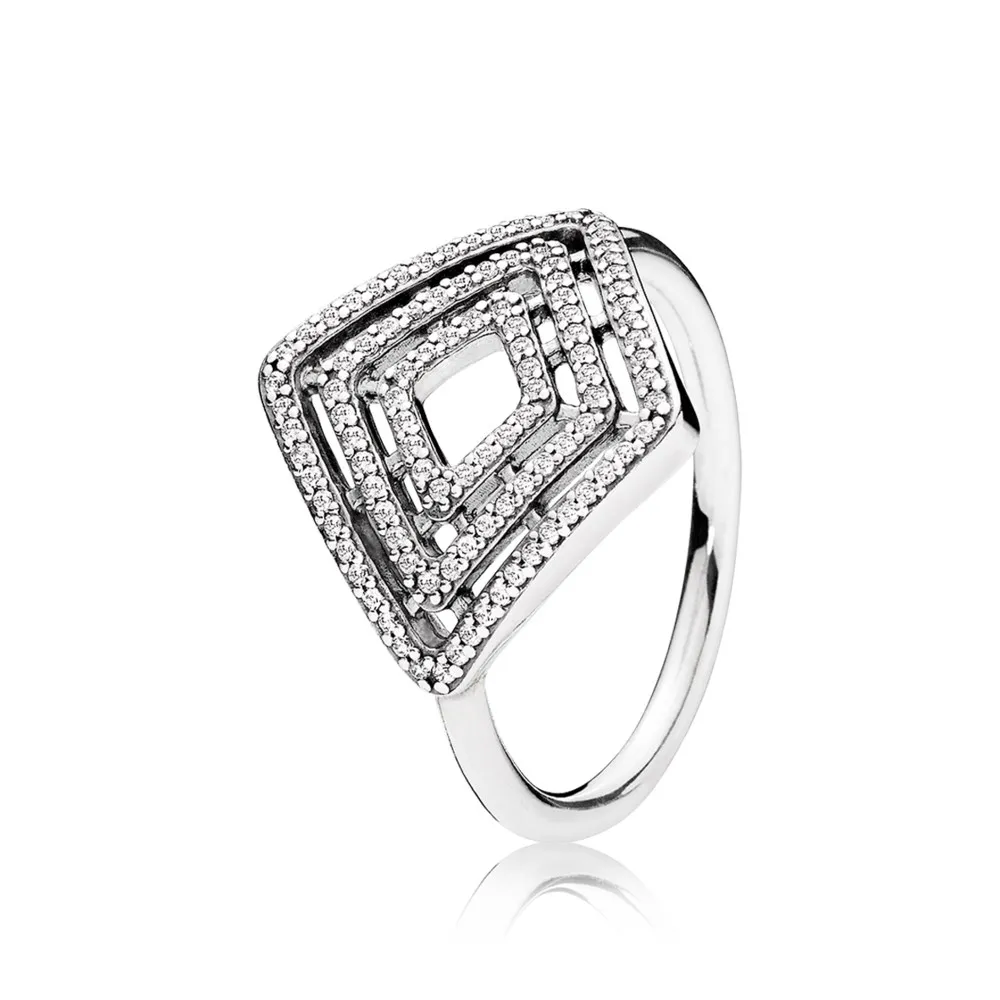 pandora prstan z geometrijskimi črtami prozoren cz 196210cz