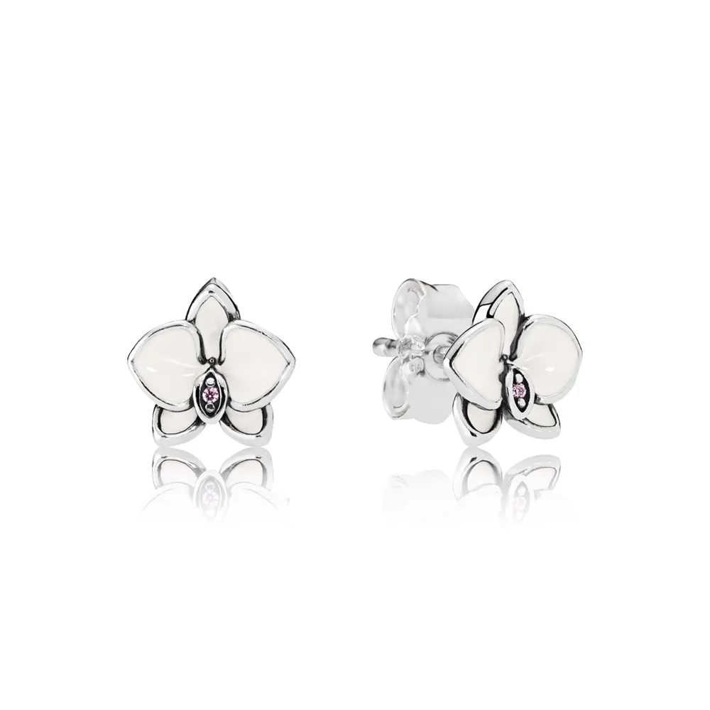 pandora orchids beli emajlirani prozorni uhani cz 290749en12